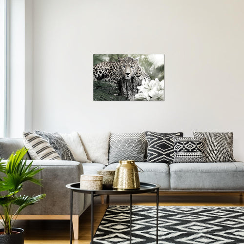 Runa Art Bild Afrika Leopard Modern Wandbilder Wohnzimmer Schlafzimmer 1 Teilig - Made In Germany - Tiere Schwarz Weiss Flur 006715c