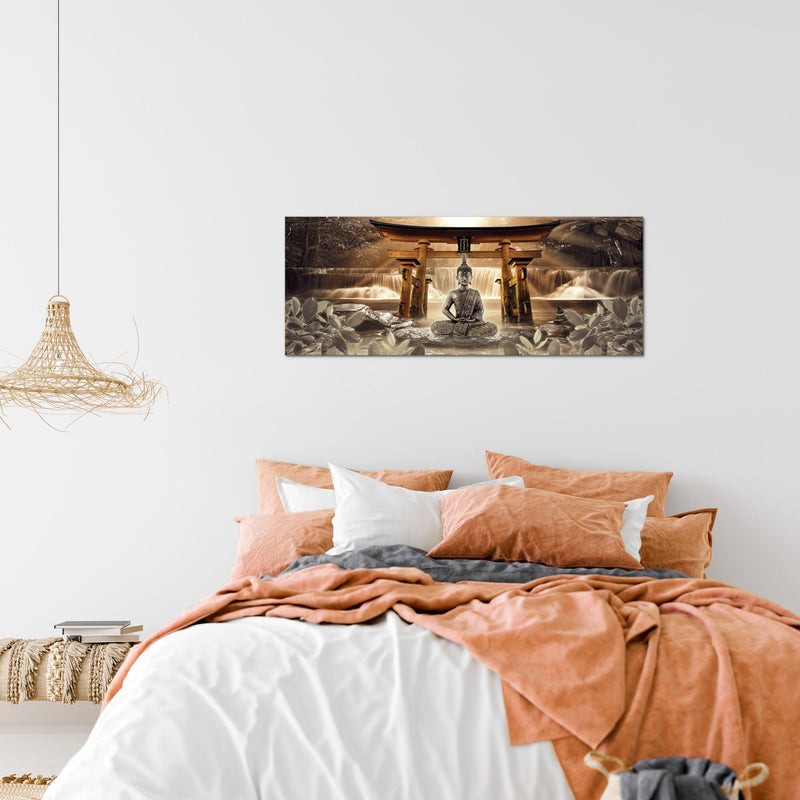 Runa Art Wandbild Feng Shui Buddha 1 Teilig 100 x 40 cm Modern Bild auf Vlies Leinwand Wellness Zen Wohnzimmer Schlafzimmer Braun 036412b