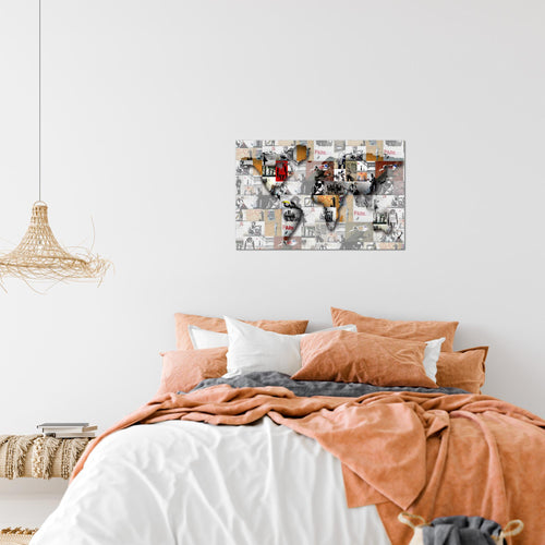 Runa Art Bild Weltkarte Banksy Collage Modern Wandbilder Wohnzimmer Büro 1 Teilig - Made In Germany - Pop Art Rosa Flur 104515b