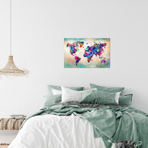 Runa Art Bild Weltkarte Modern Wandbilder Wohnzimmer Büro 1 Teilig - Made In Germany - Vintage Kontinente Bunt Flur 013315a