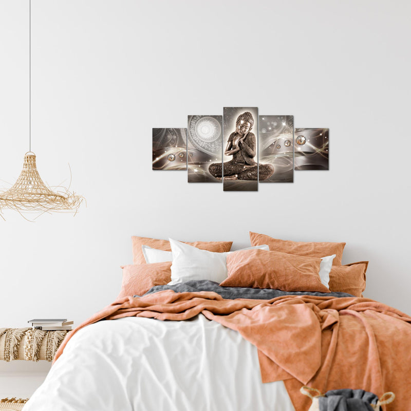 Runa Art Wandbilder Buddha Zen 5 Teilig Bild auf Vlies Leinwand Deko Wohnzimmer Schlafzimmer Feng Shui Braun 041652a