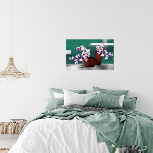 Runa Art Bild Blumen Abstrakt Modern Wandbilder Wohnzimmer 1 Teilig - Made In Germany - Blumenvase Türkis Grau Flur 035215b