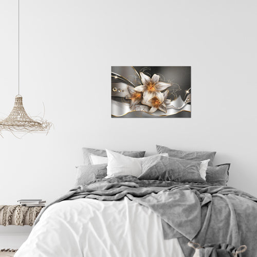 Runa Art Bild Blumen Lilien Modern Wandbilder Wohnzimmer 1 Teilig - Made In Germany - Abstrakt Gelb Gold Flur 039615a