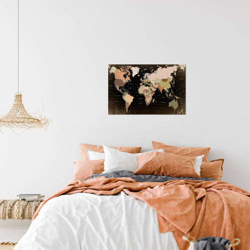 Runa Art Bild Weltkarte Modern Wandbilder Wohnzimmer Büro 1 Teilig - Made In Germany - Kontinente Schwarz Braun Flur 023315a