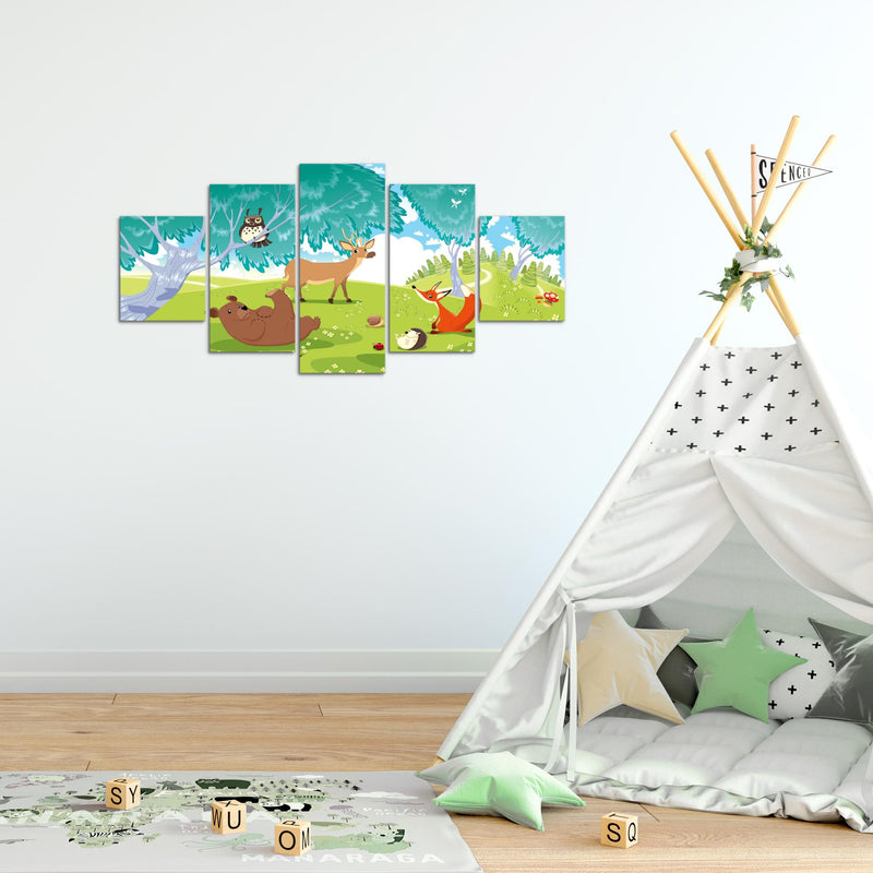 Runa Art Wandbilder Waldtiere 5 Teilig Bild auf Vlies Leinwand Deko Spielzimmer Baby Kinderzimmer Junge Mädchen 001852c