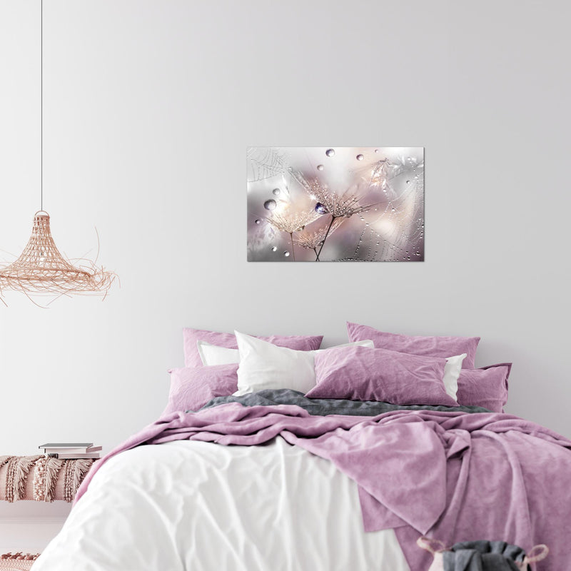 Runa Art Bild Blumen Pusteblumen Modern Wandbilder Wohnzimmer 1 Teilig - Made In Germany - Morgentau Rosa Grau Flur 043115b