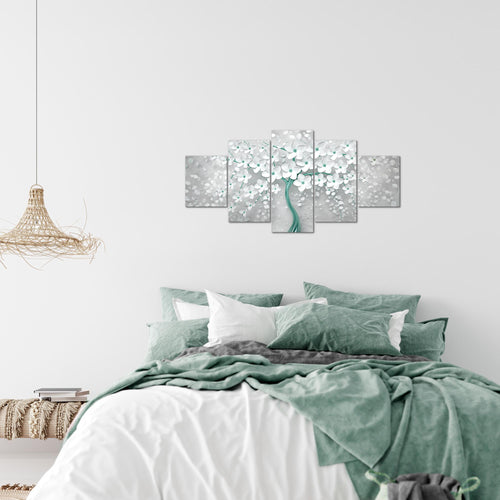 Runa Art Wandbilder Blumen 5 Teilig Bild auf Vlies Leinwand Deko Wohnzimmer Abstrakt Baum Weiss Türkis 039752b