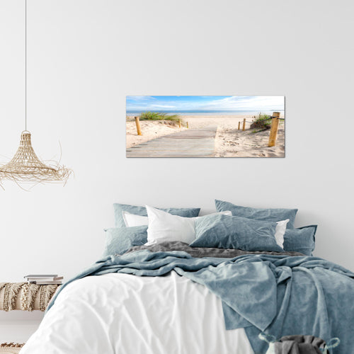 Runa Art Wandbild Landschaft 100 x 40 cm Modern Bild auf Vlies Leinwand Himmelblau Wohnzimmer Schlafzimmer Büro Strand 607312b