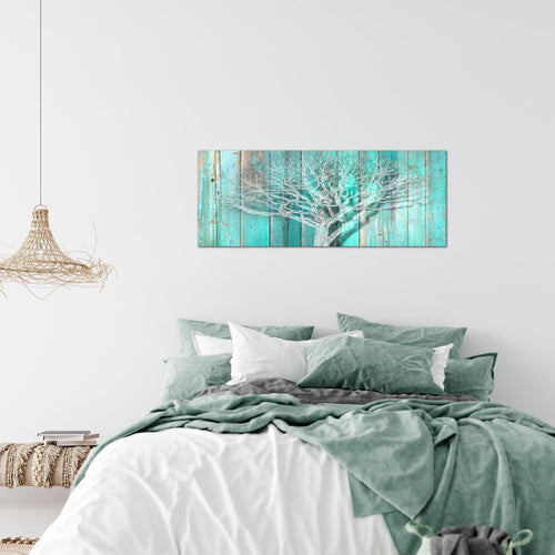 Runa Art Wandbild Baum Abstrakt 1 Teilig 100 x 40 cm Modern Bild auf Vlies Leinwand Holzmotiv Wohnzimmer Beige Braun 039912a