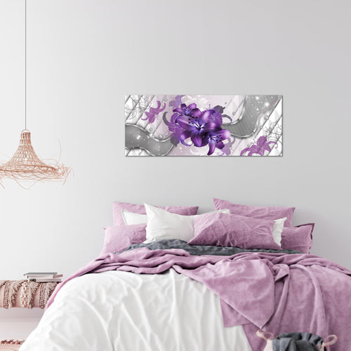 Runa Art Wandbild Blumen Lilien 1 Teilig 100 x 40 cm Modern Bild auf Vlies Leinwand Abstrakt Wohnzimmer Violett Lila 016512c