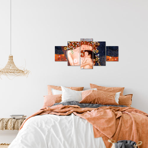 Runa Art Wandbilder Gustav Klimt Mutter und Kind 5 Teilig Bild auf Vlies Leinwand Deko Wohnzimmer Frau Braun 700252a
