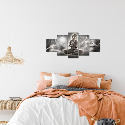 Runa Art Wandbilder Buddha Zen 5 Teilig Bild auf Vlies Leinwand Deko Wohnzimmer Schlafzimmer Feng Shui Grau 041652b