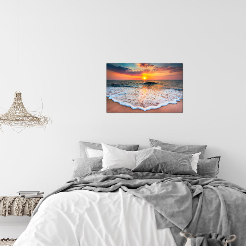 Runa Art Bild Strand Meer Modern Wandbilder Wohnzimmer Schlafzimmer 1 Teilig - Made In Germany - Sonnenuntergang Orange Flur 044515a