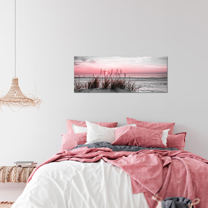 Runa Art Wandbild Landschaft 100 x 40 cm Modern Bild auf Vlies Leinwand Rosa Wohnzimmer Schlafzimmer Büro Strand 043712b