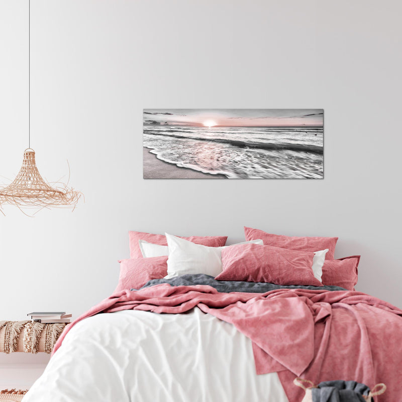 Runa Art Wandbild Landschaft 100 x 40 cm Modern Bild auf Vlies Leinwand Rosa Wohnzimmer Schlafzimmer Büro Strand 023712b
