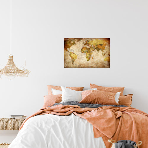 Runa Art Bild Weltkarte Modern Wandbilder Wohnzimmer Büro 1 Teilig - Made In Germany - Vintage Antik Gold Flur 104015a
