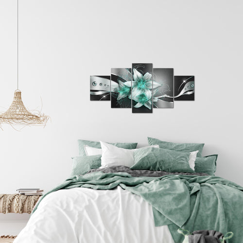 Runa Art Wandbilder Blumen Lilien 5 Teilig Bild auf Vlies Leinwand Deko Wohnzimmer Abstrakt Schwarz Türkis 039652b