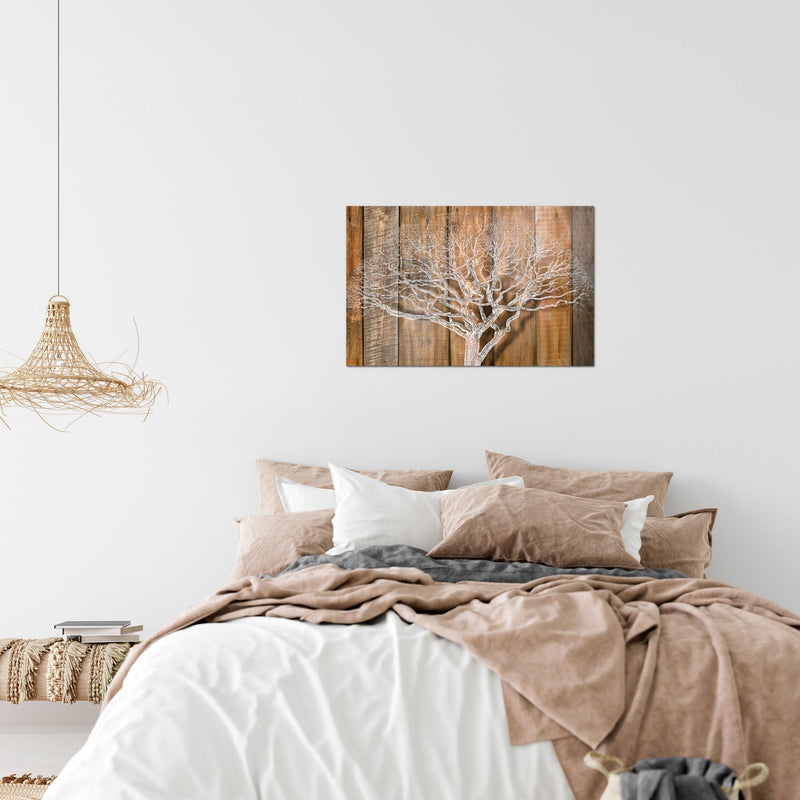 Runa Art Bild Baum Abstrakt Modern Wandbilder Wohnzimmer 1 Teilig - Made In Germany - Holzmotiv Beige Braun Flur 039915a