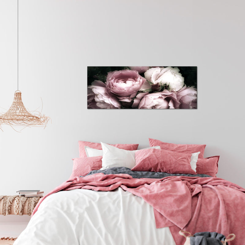 Runa Art Wandbild Blumen Rosen 1 Teilig 100 x 40 cm Modern Bild auf Vlies Leinwand Vintage Wohnzimmer Schwarz Bunt 039112a