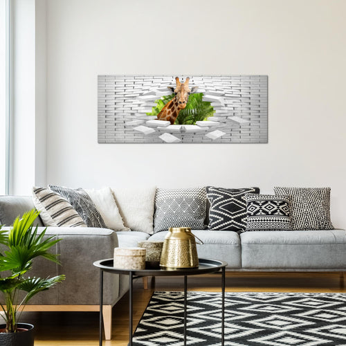 Runa Art Wandbild Giraffe Abstrakt 1 Teilig 100 x 40 cm Modern Bild auf Vlies Leinwand Steinwand Wohnzimmer Schlafzimmer Bunt 037412c