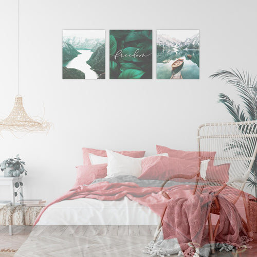 Novart AUFHÄNGFERTIG - Wandbilder Set Landschaft See Berge Grün - Wohnzimmer Bild XXL N020836a