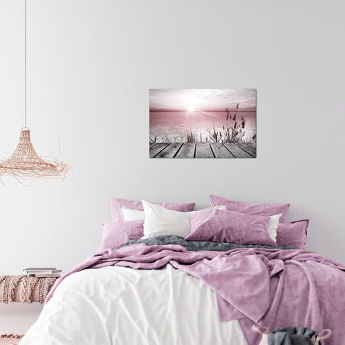 Runa Art Bild Brücke Am See Modern Wandbilder Wohnzimmer Schlafzimmer 1 Teilig - Made In Germany - Meer Grau Rosa Flur 034315b