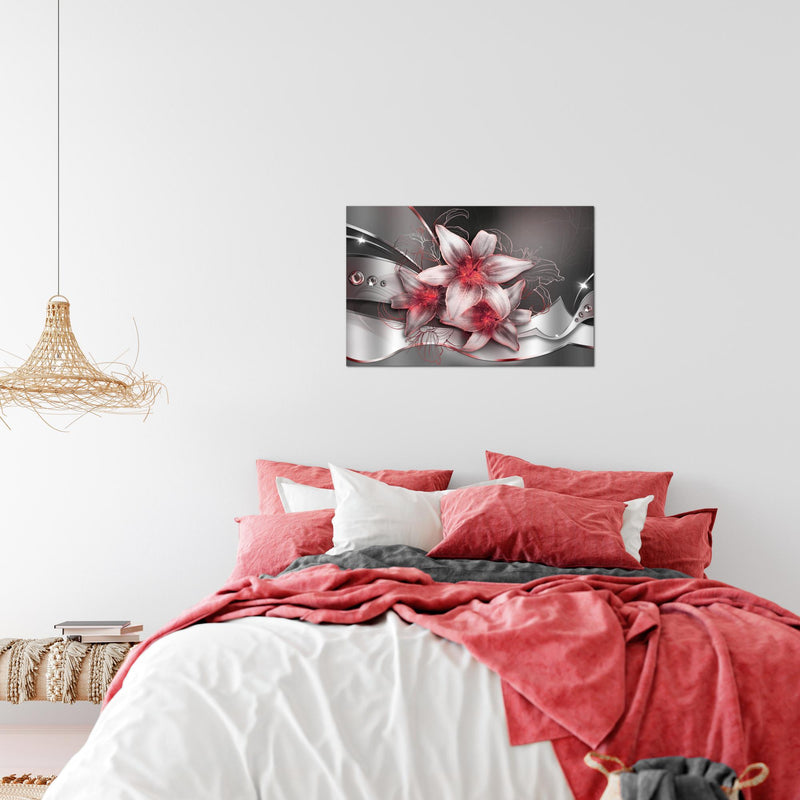 Runa Art Bild Blumen Lilien Modern Wandbilder Wohnzimmer 1 Teilig - Made In Germany - Abstrakt Schwarz Rot Flur 039615c