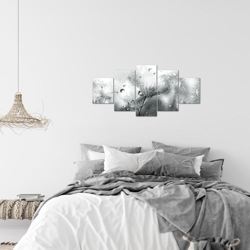 Runa Art Wandbilder Blumen Pusteblumen 5 Teilig Bild auf Vlies Leinwand Deko Wohnzimmer Morgentau Schwarz Weiss 043152c
