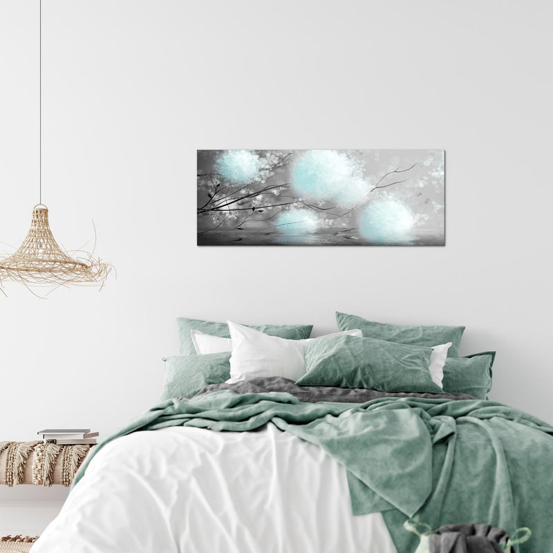 Runa Art Wandbild Pusteblumen 100 x 40 cm Modern Bild auf Vlies Leinwand Abstrakt Wohnzimmer Schlafzimmer Grau Türkis 044212c