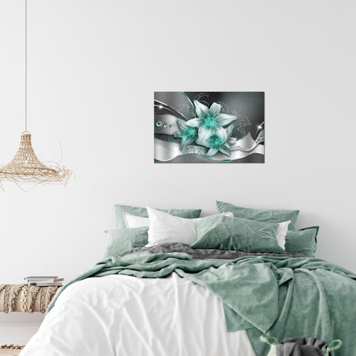 Runa Art Bild Blumen Lilien Modern Wandbilder Wohnzimmer 1 Teilig - Made In Germany - Abstrakt Schwarz Türkis Flur 039615b