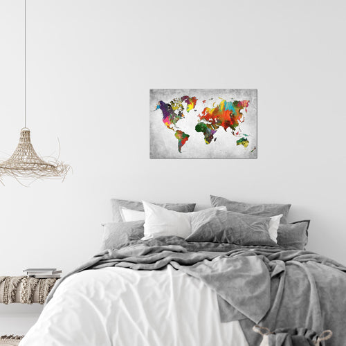 Runa Art Bild Weltkarte Modern Wandbilder Wohnzimmer Büro 1 Teilig - Made In Germany - Landkarte Beton Bunt Flur 105115c