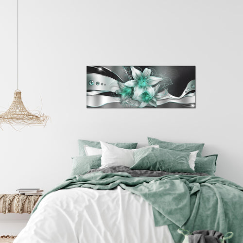 Runa Art Wandbild Blumen Lilien 1 Teilig 100 x 40 cm Modern Bild auf Vlies Leinwand Abstrakt Wohnzimmer Schwarz Türkis 039612b
