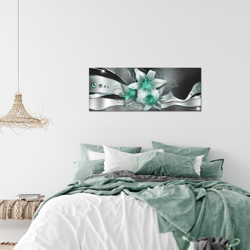 Runa Art Wandbild Blumen Lilien 1 Teilig 100 x 40 cm Modern Bild auf Vlies Leinwand Abstrakt Wohnzimmer Schwarz Türkis 039612b