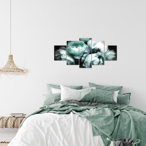Runa Art Wandbilder Blumen Rosen 5 Teilig Bild auf Vlies Leinwand Deko Wohnzimmer Vintage Schwarz Bunt 039152b