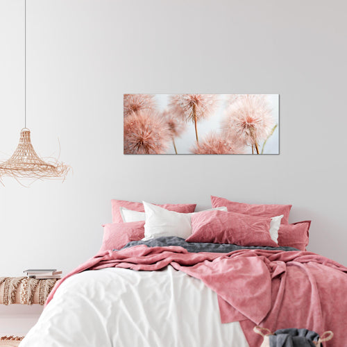 Runa Art Wandbild Blumen Pusteblumen 100 x 40 cm Modern Bild auf Vlies Leinwand Natur Wohnzimmer Grau Rosa 042012a