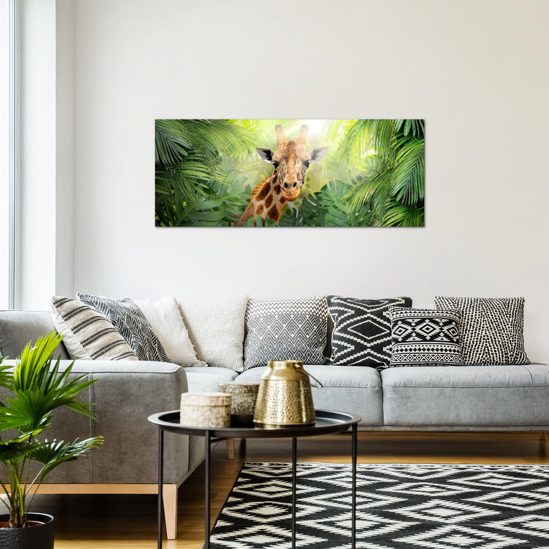 Runa Art Wandbild Giraffe Abstrakt 1 Teilig 100 x 40 cm Modern Bild auf Vlies Leinwand Tiere Wohnzimmer Schlafzimmer Grün 037512c