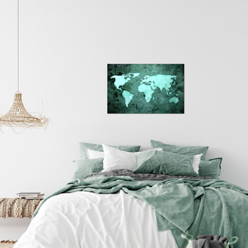 Runa Art Bild Weltkarte Modern Wandbilder Wohnzimmer Büro 1 Teilig - Made In Germany - Vintage Antik Türkis Flur 101715b