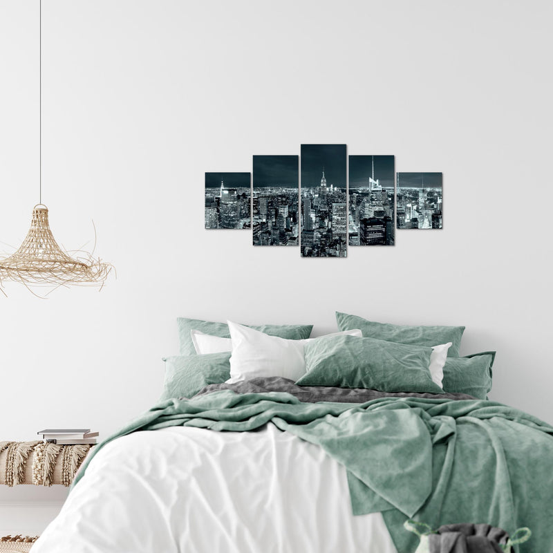 Runa Art Wandbilder New York Skyline 5 Teilig Bild auf Vlies Leinwand Deko Wohnzimmer Büro USA Türkis Blau 036252b
