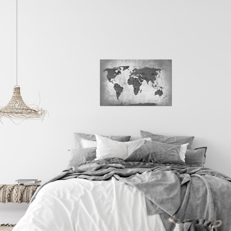 Runa Art Bild Weltkarte Modern Wandbilder Wohnzimmer Büro 1 Teilig - Made In Germany - Länder Modern Grau Flur 107615c