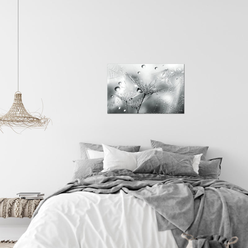 Runa Art Bild Blumen Pusteblumen Modern Wandbilder Wohnzimmer 1 Teilig - Made In Germany - Morgentau Schwarz Weiss Flur 043115c