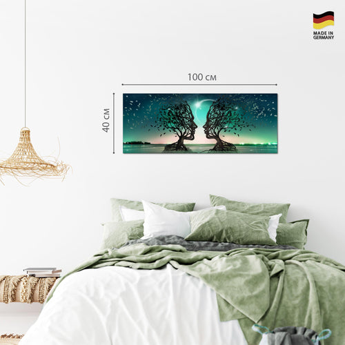 Runa Art Wandbild Abstrakt 100 x 40 cm Modern Bild auf Vlies Leinwand Türkis Wohnzimmer Schlafzimmer Büro Gesichter 044812a