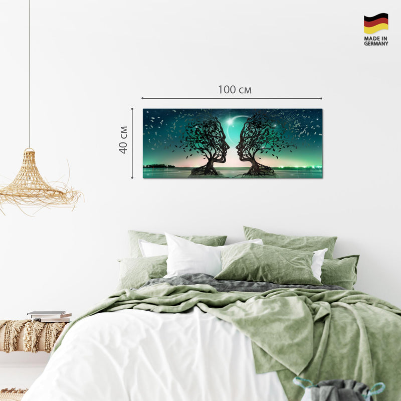 Runa Art Wandbild Abstrakt 100 x 40 cm Modern Bild auf Vlies Leinwand Türkis Wohnzimmer Schlafzimmer Büro Gesichter 044812a