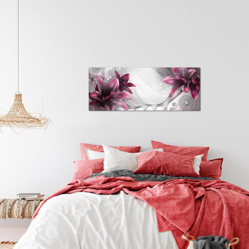 Runa Art Wandbild Blumen Lilien 1 Teilig 100 x 40 cm Modern Bild auf Vlies Leinwand Abstrakt Wohnzimmer Grau Rot 036812a