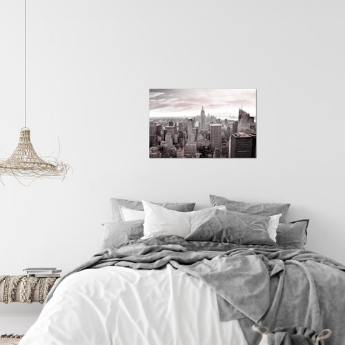 Runa Art Bild New York Skyline Modern Wandbilder Wohnzimmer Büro 1 Teilig - Made In Germany - USA Grau Rosa Flur 010215b