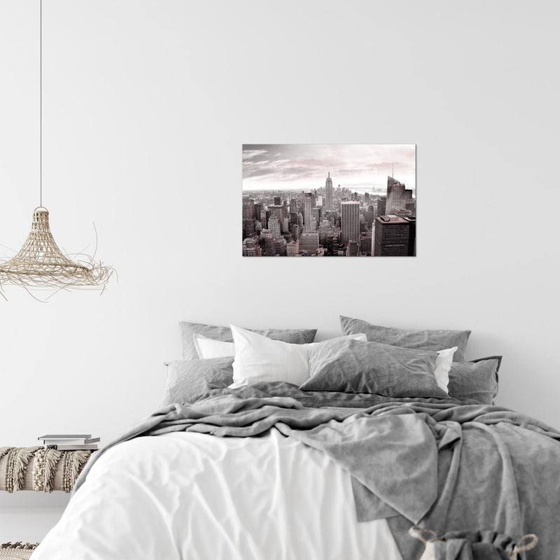 Runa Art Bild New York Skyline Modern Wandbilder Wohnzimmer Büro 1 Teilig - Made In Germany - USA Grau Rosa Flur 010215b
