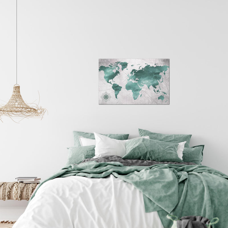 Runa Art Bild Weltkarte Modern Wandbilder Wohnzimmer Büro 1 Teilig - Made In Germany - Betonoptik Schwarz Weiss Flur 026015c