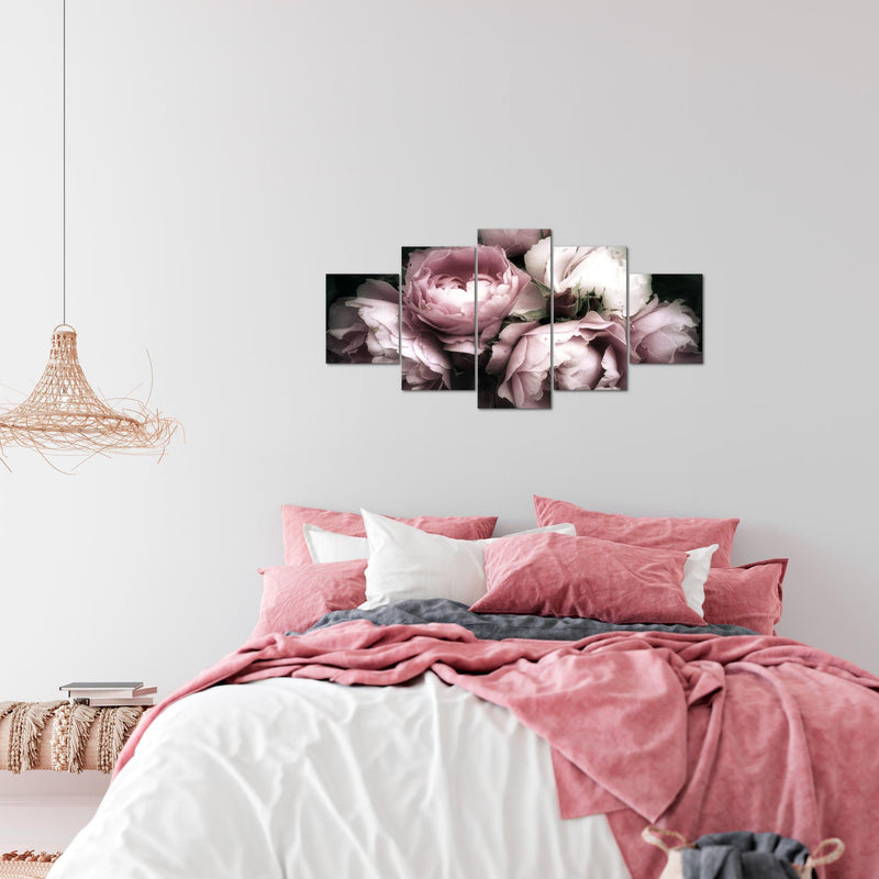 Runa Art Wandbilder Blumen Rosen 5 Teilig Bild auf Vlies Leinwand Deko Wohnzimmer Vintage Schwarz Bunt 039152a