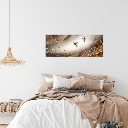 Runa Art Wandbild Vintage Vogel 1 Teilig 100 x 40 cm Modern Bild auf Vlies Leinwand Abstrakt Wohnzimmer Schlafzimmer Biege Braun 038312a
