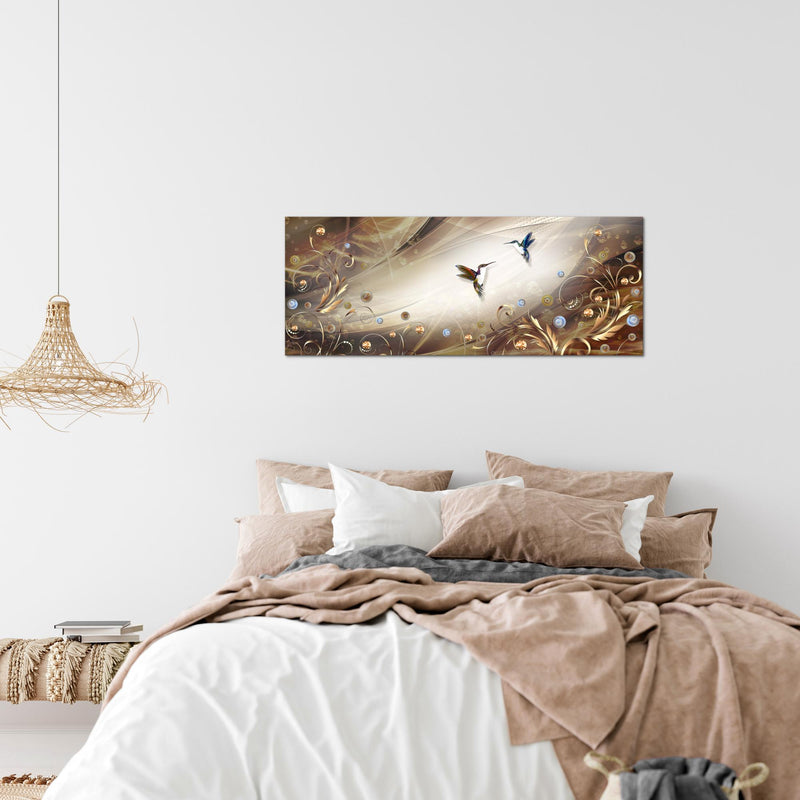 Runa Art Wandbild Vintage Vogel 1 Teilig 100 x 40 cm Modern Bild auf Vlies Leinwand Abstrakt Wohnzimmer Schlafzimmer Biege Braun 038312a