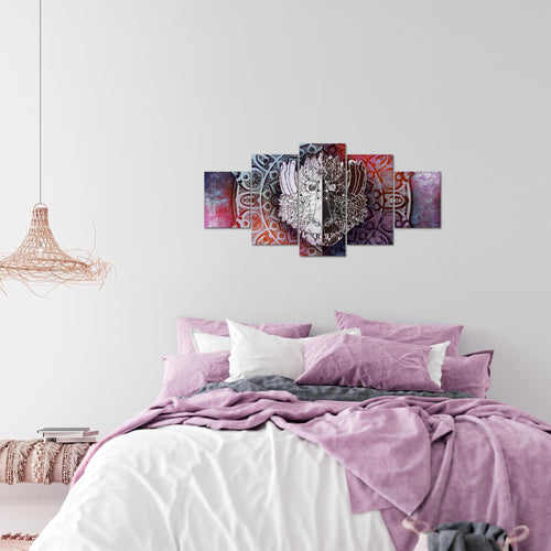 Runa Art Wandbilder Mandala Abstrakt 5 Teilig Bild auf Vlies Leinwand Deko Wohnzimmer Schlafzimmer Orientalisch Lila Violett 040152b